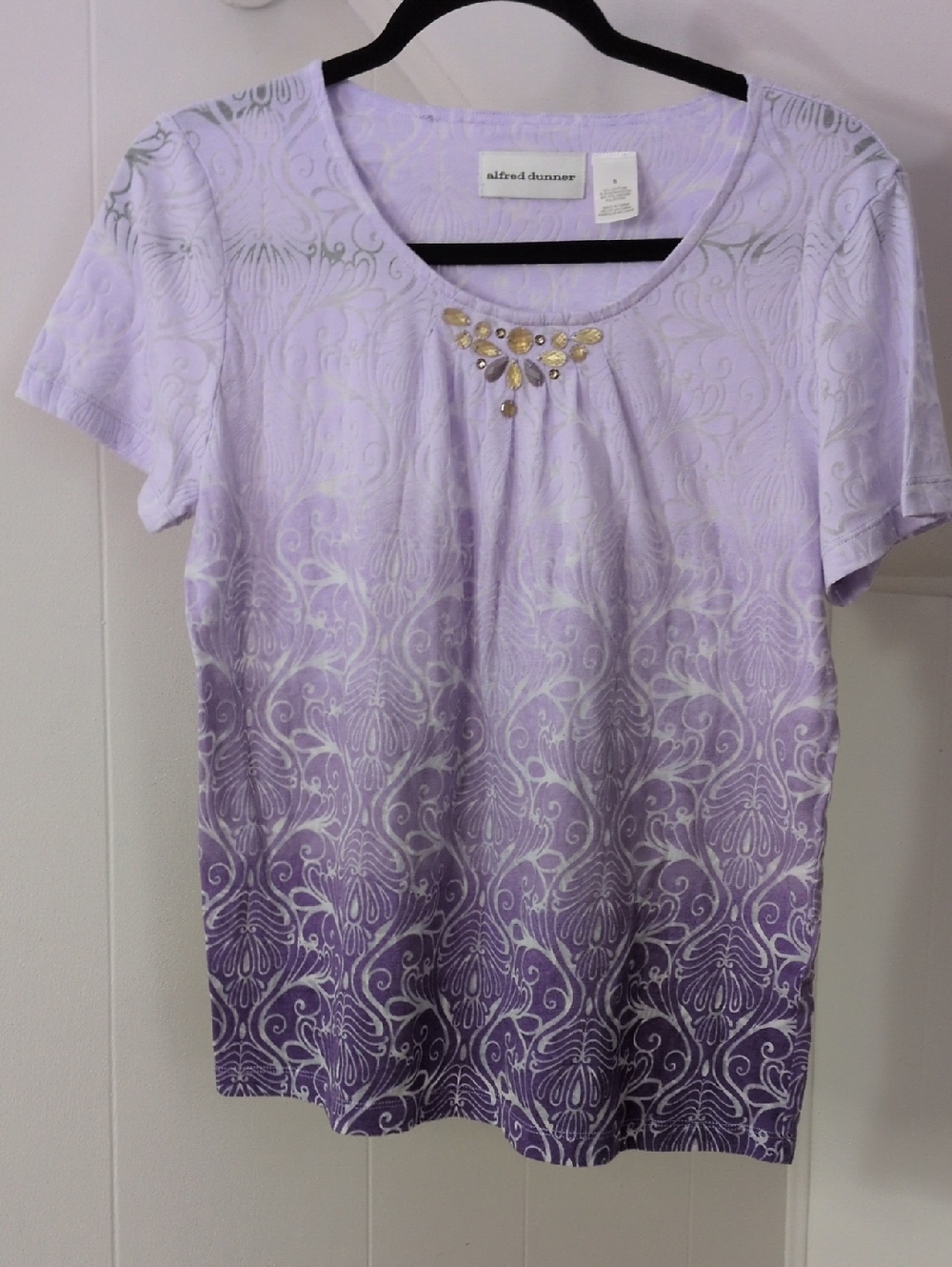Alfred Dunner Lavender to Deep Purple Ombre Short Sleeve Top with Jewel Accent